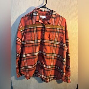 Women’s Cleo + Wolf Orange Cozy Spring Plaid Button-Up Shirt Size Medium